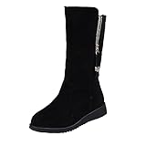 LINLINU Damen Winterschuhe Modisch Diamant Verdicken Schneestiefel Langschaft Flache Ferse Seitlicher Reißverschluss Hohe Stiefel für Frauen Herbst Winter Warm Schneeboots Damen La Schwarz 39 EU