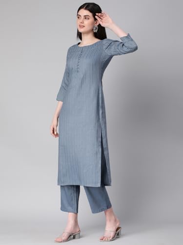 Image of Hritika Self Design Viscose Rayon Kurta & Trousers Set (HRKB0048)