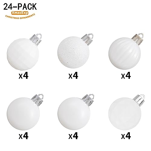 XmasExp 24ct Christmas Ball Ornaments Shatterproof Christmas Ornaments Set Decorations for Xmas Tree Balls Halloween Decorations (1.57''/40mm, White) by XmasExp - Image 2