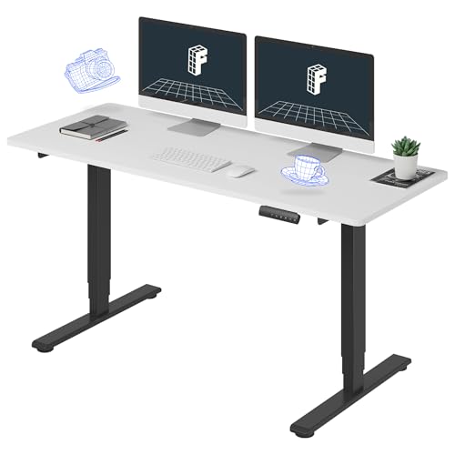 Image of FLEXISPOT E6 3-Stage Dual Motor 60 x 24 Electric Standing Desk Sit Stand Up Desk, Holds 220 lbs, Adjustable Height w /Memory Presets, One-Piece White Desktop & Black Frame, Ships in 2 Boxes