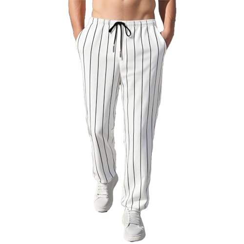 Hawyet Lounge Pants for Men Striped Elastic Waist Drawstring Tapered Summer Pants Ankle Length Lightweight Joggers