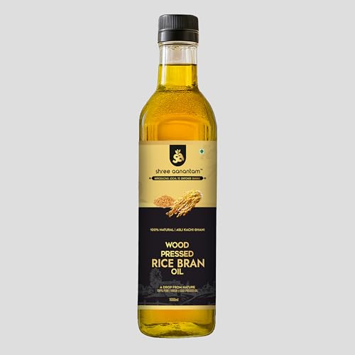 Shree Aanantam Cold Pressed Rice Bran Oil - 500ml | Bottle | Kolhu/Kacchi Ghani/Chekku | 100% Pure & Natural | Chemical-Free | Wood Pressed Rice Bran Oil for Cooking (500ml (Pack of 1))