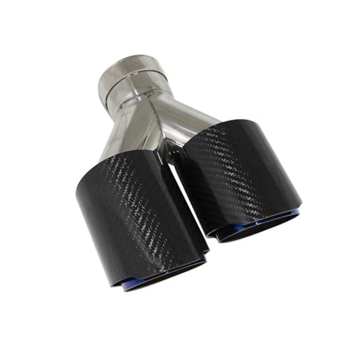 Tubo de escape coche universal con punta silenciador doble salida derecha en carbono brillante azul