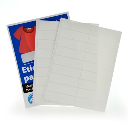36 Etiquetas para Textiles, Perfecto para Identificar tu Ropa, Permite Lavado y Secado. No Necesita Plancha. Formato Rectangular. Medidas: 4.5 x 1.2 cm by Office Box.