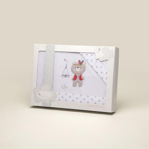 Interbaby 04197-18 - Sábanas minicuna TIPI OSO blanco y gris, unisex