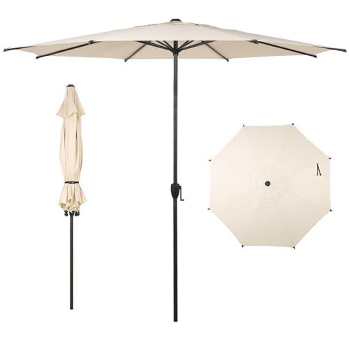 Abba Patio 11FT Lyon Outdoor Patio Umbrella Outdoor Table Umbrella with Push Button Tilt and Crank Market Umbrella 8 Sturdy Ribs UV Protection Waterproof for Garden Deck Backyard Pool Beige