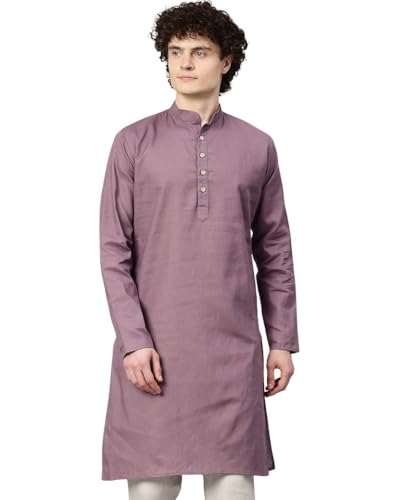 Image of Majestic Man Men's Cotton Regular Fit Casual Mandarin Collar Ethnic Motifs Solid Long Kurta