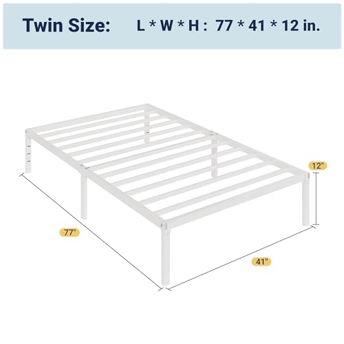 Image of Allewie Twin Bed Frame, 12 Inch Metal Platform Beds with Storage Space, No Box Spring Required and Easy Assembly, White