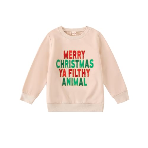 TTCUSTB Newborn Baby Christmas Outfit, Todder Soft Wear crewNeck Long Sleeve PullOver for boy/girl Fall Clothes, apricot Clothes Merry Christmas 5-6T