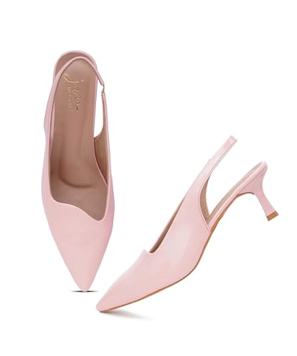 Image of JM LOOKS Sophisticated Pointed Toe Slingback Kitten Heels with Glossy Finish for Elegant Events and Work Wear