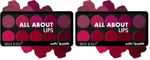 Image of Swiss Beauty All About Lip Palette With 10 Pigmented Colors |Creamy Matte Finish Lip Colors Lipstick |Travel Friendly Lip Palette | Multicolor-02, 12gm (Pack of 2)