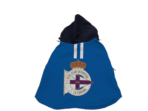 CyP Brands  Deportivo de la Coruña, Chubasquero para Perro, Impermeable, Abrigo, Ropa para Mascotas, Talla L, Color Azul, Producto Oficial