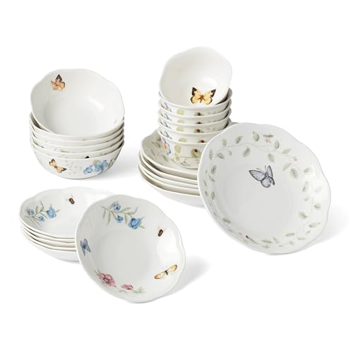 Image of Lenox Butterfly Meadow Porcelain 24-Piece Variety Bowl Set for 6