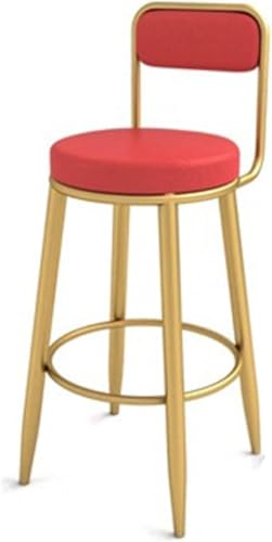 LLSHQ Counter Height Bar Stool for Kitchen Island Round PU Leather Upholstered Seat High Chair Farmhouse Support 330 Lbs(Red,75cm)