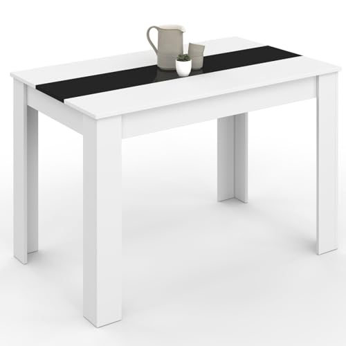 IDMarket ROZY - Mesa de comedor rectangular para 6 personas, 110 cm, color blanco y negro