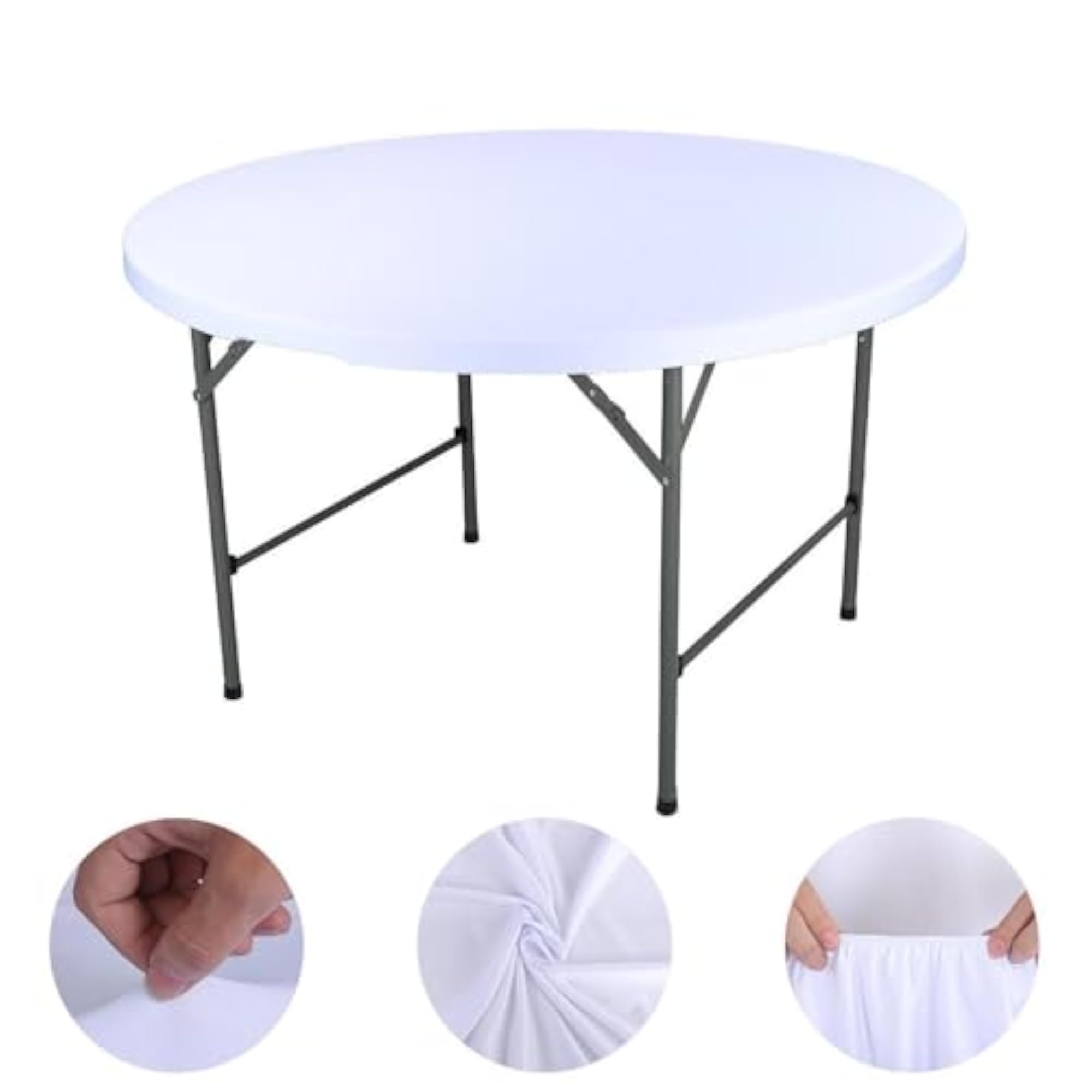 Fitted Round Table Cloth with Elastic Edge, White