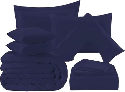 KARKARM Plain Dye Navy Bedding Set, Complete Bedding Collection, Navy Bed Linen Sets (Single, Fitted Sheet 25cm)