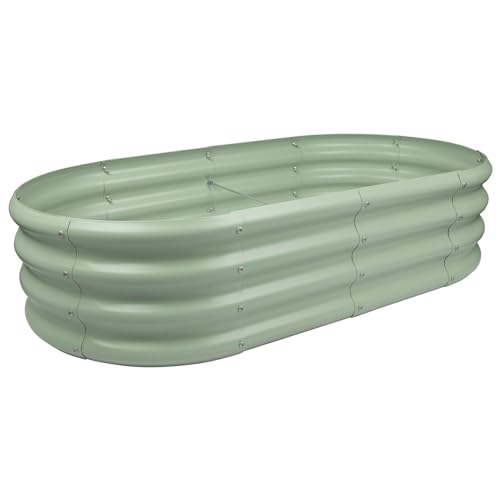 Harbour Housewares Raised Garden Bed - Green - 120 x 60cm - Rounded - Bottomless Metal Raised Bed Galvanised Steel Planter Box for Growing Outdoor Plants, Vegetables, Flowers and Herbs