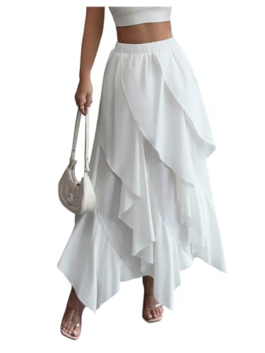 Verdusa Women's Renaissance Ruffle Asymmetrical Flowy Skirt High Rise Maxi Skirts
