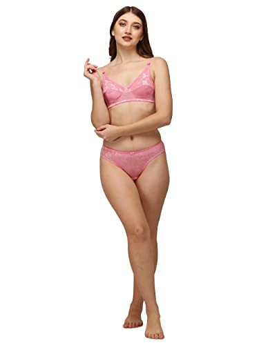 Image of Women Cotton Bra Panty Set for Women Lingerie Set Bra Panty Set for Women with Sexy Bra Panty Set for Women Innerwear Pack of 1 Sets Color:-Pink