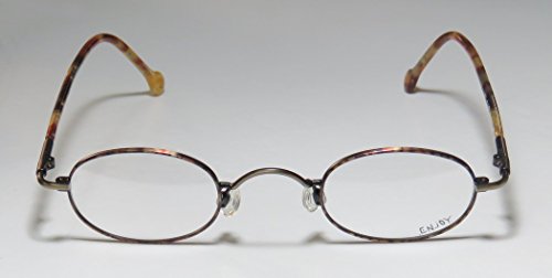 Enjoy 5533 Mens/Womens Round Full-Rim Signature Emblem Must Have Durable Eyeglasses/Eyewear (42-27-140, Antique Gold/Brown / Multicolor) #TOP2