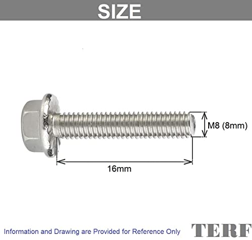 TERF® M8 X 16mm Serrated Flanged Hex Head Bolt M8 (8mm) X 16mm Serrated Flanged Hexagonal Head Set Screw Bolts - Pack of 10 - Image 3