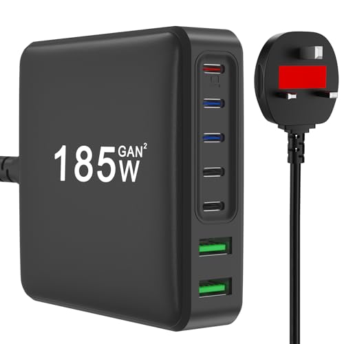 TKOQSMR 185W USB C Charger, 7 Port Multiple Fast Charger Station, USB A Port Wall Charger, USB C Fast Charger for Travel, Compact Laptop Power Adapter, Wall Charger Power Adapter TKOQSMR 185W USB C Charger, 7 Port Multiple Fast Charger Station, USB A Port Wall Charger, USB C Fast Charger for Travel, Compact Laptop Power Adapter, Wall Charger Power Adapter