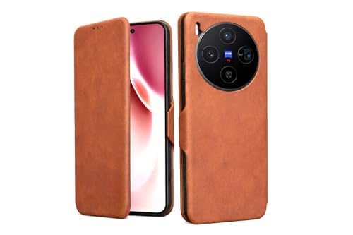 Image of Vegan Leather Wallet Case for Vivo X300 Pro 5G, Premium PU Flip Cover with Card Slot, Magnetic Closure, Kickstand, Slim Durable Design, Privacy Protection - Brown