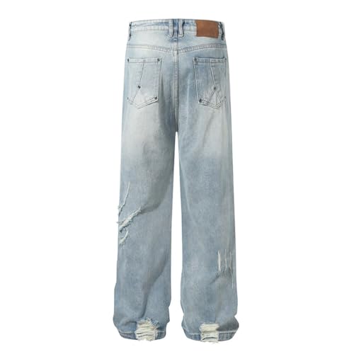 Men's Ripped Denim Straight Pants, Retro Streetwear, Distressed Baggy Wide Leg Jeans3