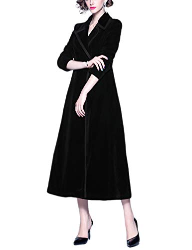 Omoone Women's Slim Notch Lapel Maxi Long Vintage Velvet Trench Coat Dress(1128-Black-Xs) #TOP4