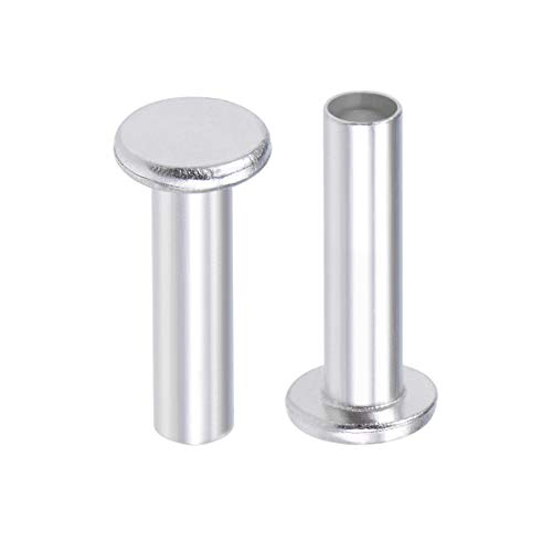 sourcing map 100 Pcs 4mm x 16mm Aluminum Flat Head Semi-Tubular Rivets Silver Tone