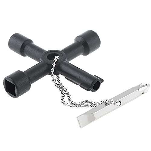 Omninmo 4 In 1 Universal Cross Triangle/Square/Round Key Multifunctional Black Cross Key Wrench With Bit Slotted Head And Phillips Head For Electric Control Cabinet/Ladder Train Water Meter Valve #TOP6