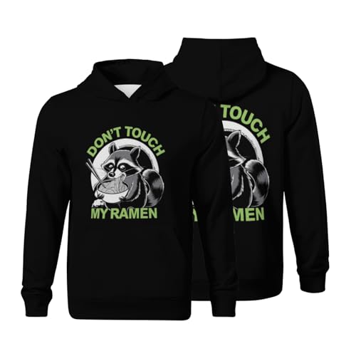 Kids Funny Japanese Noodle Ramen Racoon Retro Boys Girls Lightweight Kangaroo Pocket Fleece Hoodies