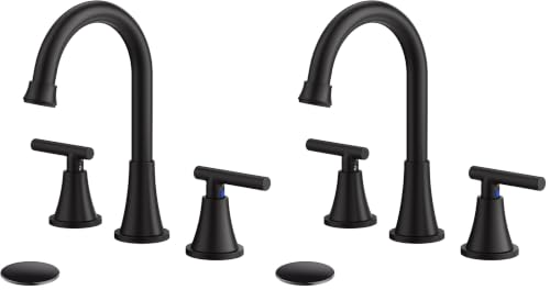 Image of Bathroom Faucets for Sink 3 Hole, Hurran Matte Black Bathroom Sink Faucet with Pop-up Drain and Supply Lines, Stainless Steel Lead-Free Widespread Faucet for Vanity RV Farmhouse Sink (Pack of 2)