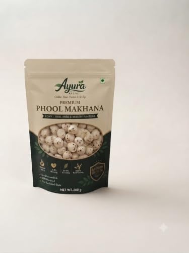Image of AYURA FOODS CRAFTED BY NATURE, CHOSEN BY YOU Raw Popped Lotus Seeds Phool Makhana | Gluten-Free, Light and Crunchy Puffed Fox Nuts for Healthy Guilt-Free Snacking | Pack of 2, 200 gm Each