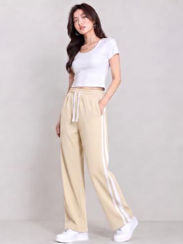 Image of Samfor Woman's Loose Fit Track Pants - Polycotton Joggers with Elastic Waistband & Side Pockets, Lower Comfortable for Gym, Running & Casual Wear