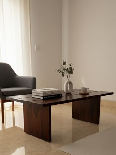 Image of Modern Sheesham Wood Coffee Table for Living Room | Wooden Center Table with Wide Top | Contemporary Tea Table Furniture for Home | Stylish Cocktail Table for Lounge & Apartment Decor | Dark Brown