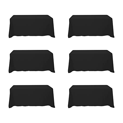 Image of BRILLMAX 6 Pack Black Tablecloths 90x132 Inch for 6ft Rectangle Tables | 150 GSM Polyester Fabric, Floor Length Drop, Water, Stain & Wrinkle Resistant Cloth Cover for Wedding Reception Banquet Party