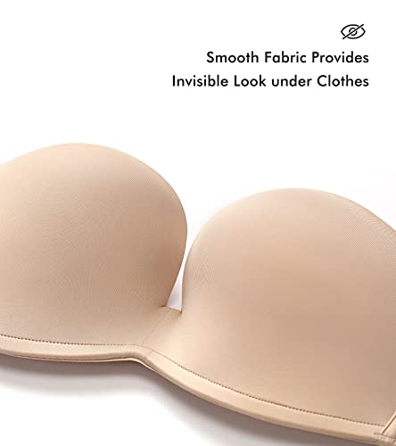 Delimira Women's Strapless Bra Plunge Push Up For Big Busted Seamless Slightly Lined Support Lift Plus Size Invisible Beige 34D #TOP6