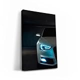 Poster Blue Neon Headlight Audi Canvas Print Wall Art [Canvas Framed 20x16 inch]