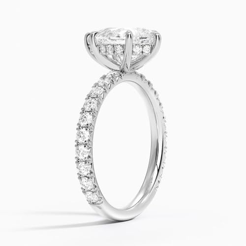 2 CT Pear Cut Lab Grown Engagement Ring IGI Certified E/F Color VS1 Clarity Diamond French Pavé Hidden Halo in 10K 14K 18K Solid White Gold Wedding Anniversary Promise Ring for Women