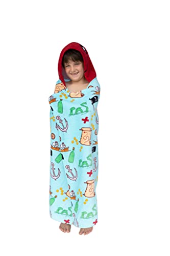 Softlux Kids Bath Towel - Large 36X47 In, Light Blue/Red, 100% Cotton, Pirate Print Hooded Terry Towel For Bath, Swimming, Beach/Hooded Towels & Bath Sheets, (Kidhdtwlpirate) #TOP2