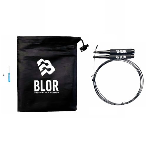Blor Jump Rope Pro Aluminium Steel and Nylon Ergonomic Non-Slip Handles Ideal for Weight Loss Boxing Crosstraining with Portable Bag (Black)