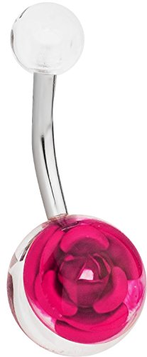 Forbidden Body Jewelry Surgical Steel Pink Rose Clear Acrylic Double Ball Belly Button Ring