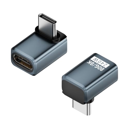 Leloco 2 St&uuml;ck USB C Winkelstecker 90 Grad, Adapter Typ C Buchse auf Stecker Typ C Winkelstecker USB C Winkel Adapter Thunderbolt 5/4/3, 80Gbps, 240W, 8K60Hz f&uuml;r Laptop Tablet Telefon Grau