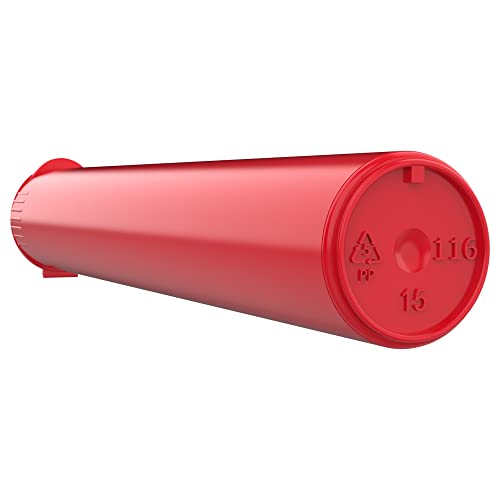 Image of 116mm CR Plastic Packaging Pop Top Tubes - Child Resistant Travel Holder Vial Containers - 500 Qty (Red)