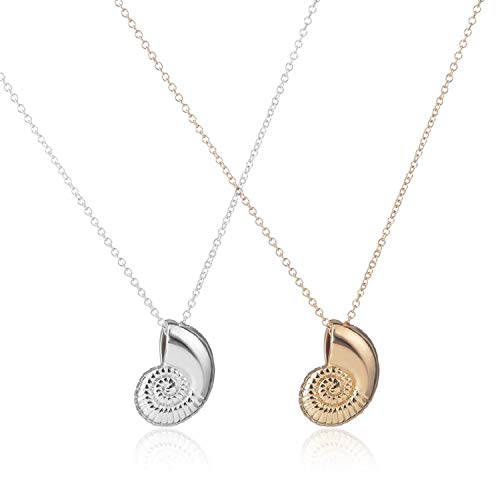 2 Pcs Conch Snail Shell Pendant Necklaces - New Gold Silver Shell Necklace Spiral Swirl Sea Snail Necklace Ocean Beach Conch Necklaces for Women Party Gifts -