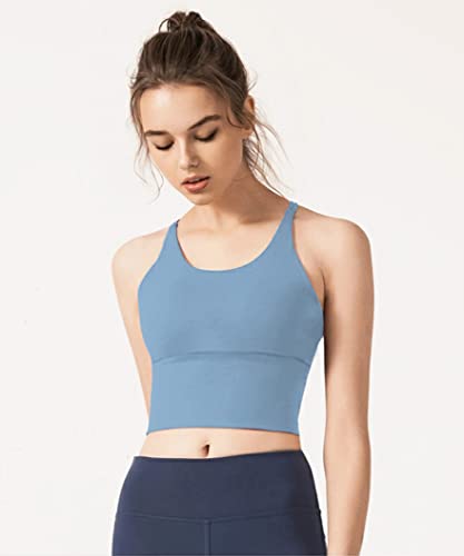 Image of Redqenting Longline Sports Bra for Women with Removable Padded,Sexy Criss Cross Back Strappy Yoga Bras Workout Tank Tops