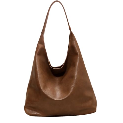 Slouchy Hobo Bag for Women Work Tote Bag Leather Shoulder Bag Brown Purse Handbag Carryall Work Bags