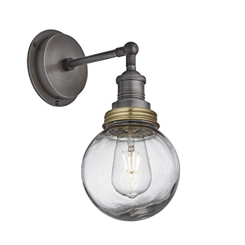 Industville - Brooklyn Outdoor & Bathroom Wall Light - Pewter/Brass - Globe Glass